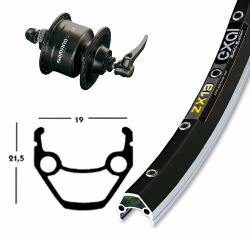 Shimano/Exal Forhjul Med Dynamo 28" Sort 3 Shimano/Exal Forhjul Med Dynamo 28" Sort