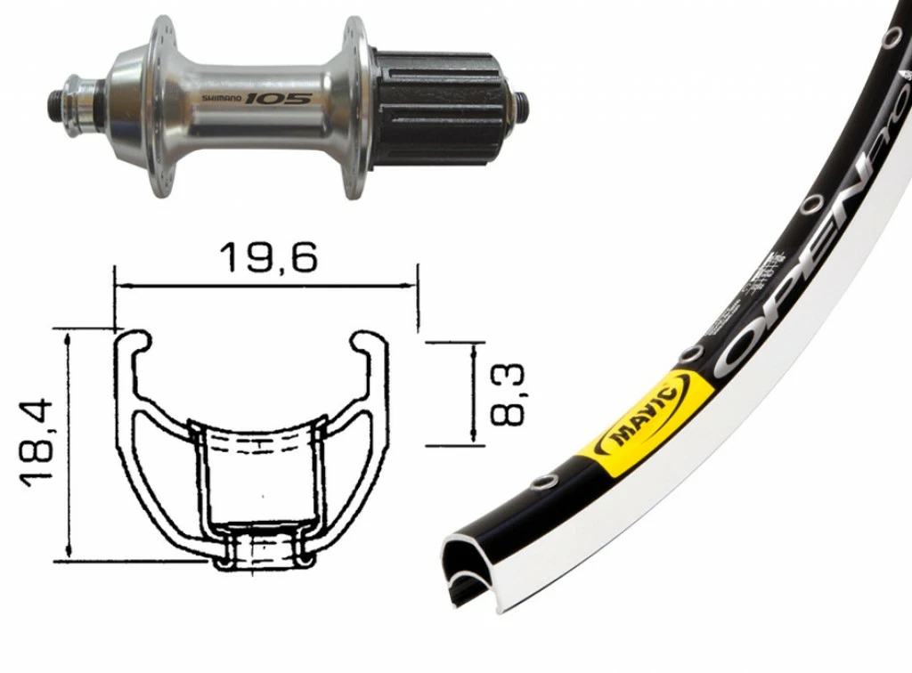 Mavic Open Pro Sort Baghjul Shimano 105 Nav 3 Mavic Open Pro Sort Baghjul Shimano 105 Nav